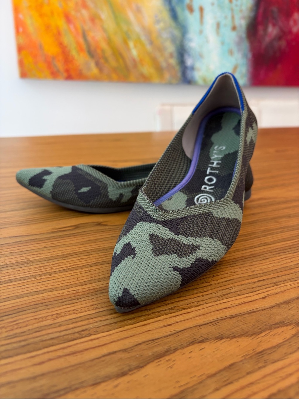 Rothy's The Point Olive Camo Slip On Ballet Flat Shoes Sz 6